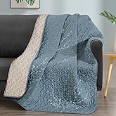 Exclusivo Mezcla 50"x 60" Quilted Throw Blanket- Microfiber Quilt Throw with Floral Pattern, Reversible Stone Blue Versatile Lap Quilt for All Seasons, Lightweight Throws for Bed/Couch/Sofa