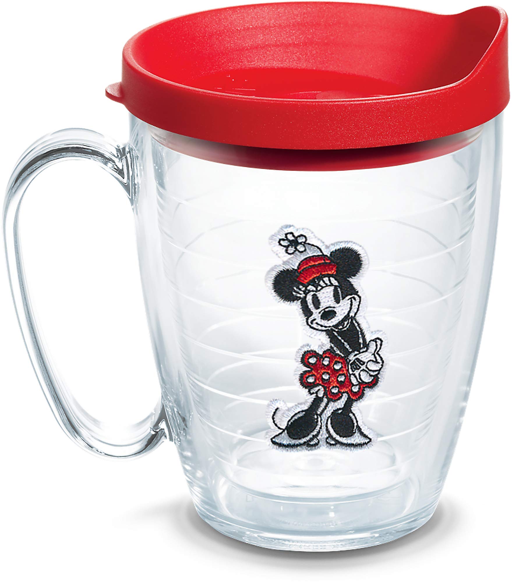 Tervis 1351268 Disney - Original Minnie Insulated Tumbler with Emblem and Red Lid, 16oz Mug, Clear