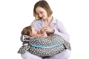 MOMTORY Nursing Pillow for Breastfeeding & Bottle Feeding Pillows 15° Tilt to Prevent Spitting Milk, Arm Pillow Support for Mom and Baby, Adjustable Waist Strap Cotton Cover, Grey