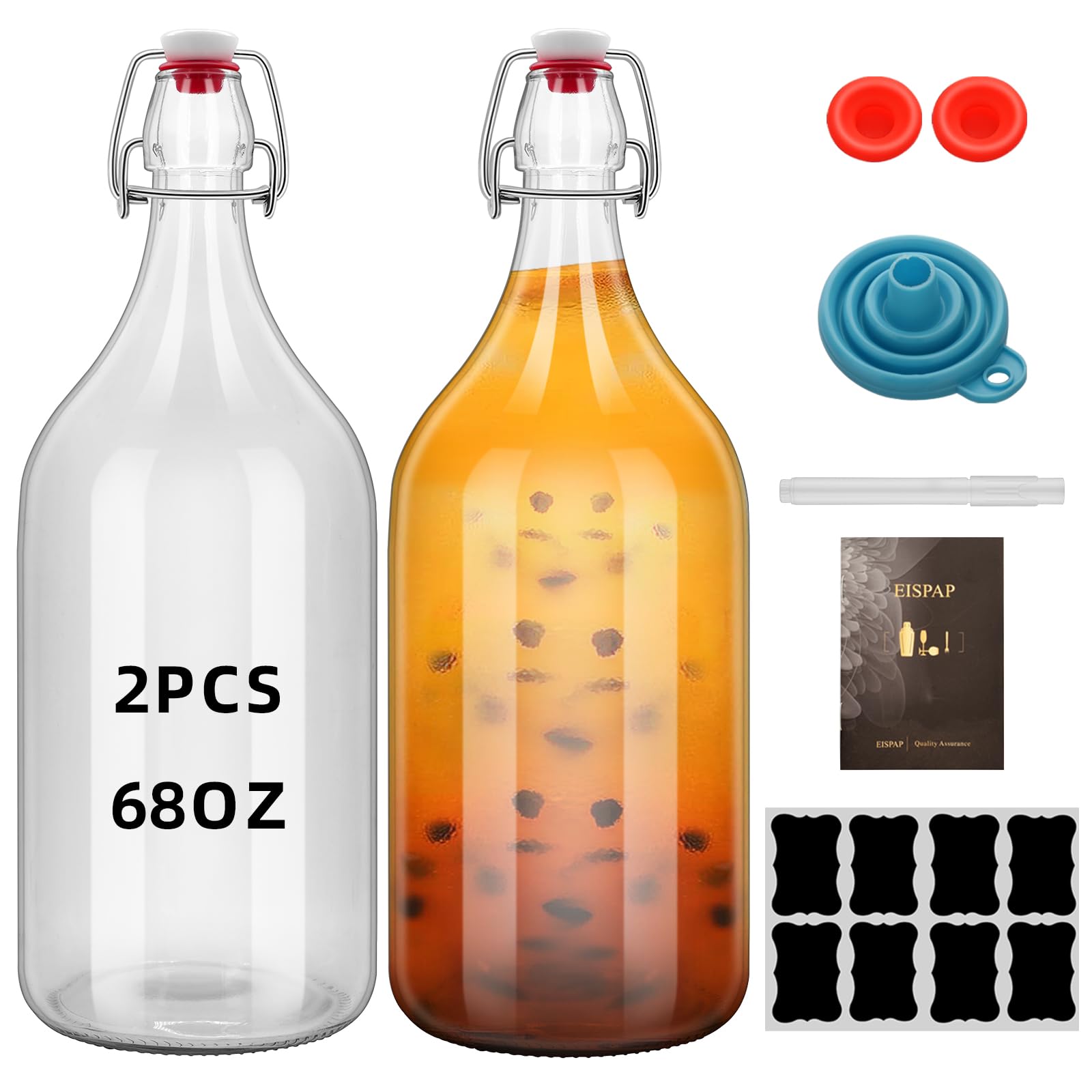 Photo 1 of * one jar only* eispap 64oz Flip Top Glass Bottle 2 Liter Swing Brewing with Stopper for Beverages, Oil, Vinegar, Kombucha, Beer, Water, Soda, Kefir Airtight Lid & Leak Proof Cap Clear (clear 2 pcs)