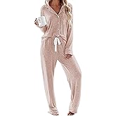 Ekouaer Women's Pajamas Long Sleeve Sleepwear Casual Button Down Loungewear Soft Pjs Set S-XXL