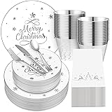 210 Pcs Christmas Plastic Dinnerware Sets Merry
