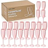 XUWAIDSGN Champagne Flute Acrylic Champagne Glasses Wedding Toasting Champagne Flute Goblet Plastic Reusable Unbreakable Champagne Cups for Bachelorette Wedding Bridal Shower Party (Light Pink, 24)