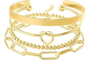Reoxvo Gold Plated Bangle Cuff Bracelets for Women Non Tarnish Gold Bracelet Stack Jewelry Set for Women Trendy