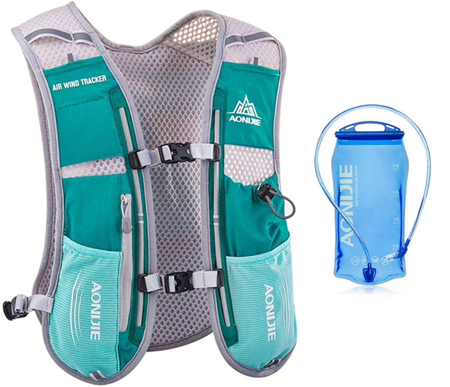 5L Lightweight Running Backpack Outdoor Sports Trail Racing Marathon Hiking Fitness Bag Hydration Vest Pack for Men Women with 1.5L Bag or 500ml Kettle (Hellblue with 1.5L water bladder, One Size)