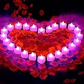 Pyrrhiax 2000PCS Silk Rose Petals with 24 LED Tea Lights Candles, Romantic Night Decoration Set, Romantic Valentine, Wedding Anniversary, Send her and him Memories (Pink Purple)