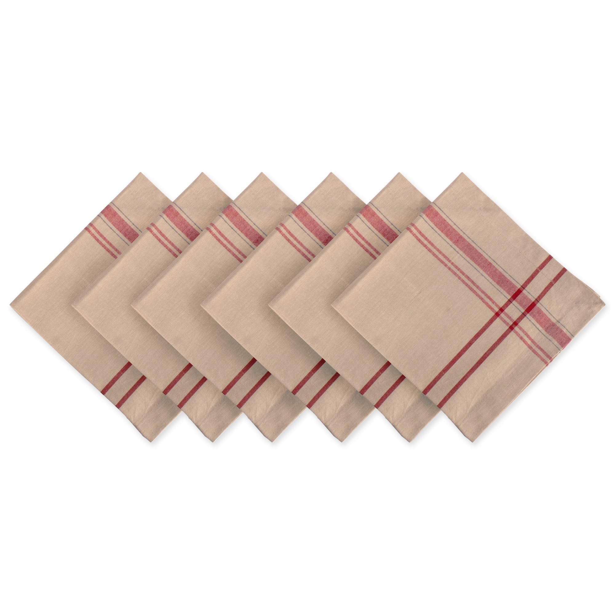 DII Farmhouse Style Napkin Set, Cotton, Taupe/Red, 20" x 20" (Set of 6)