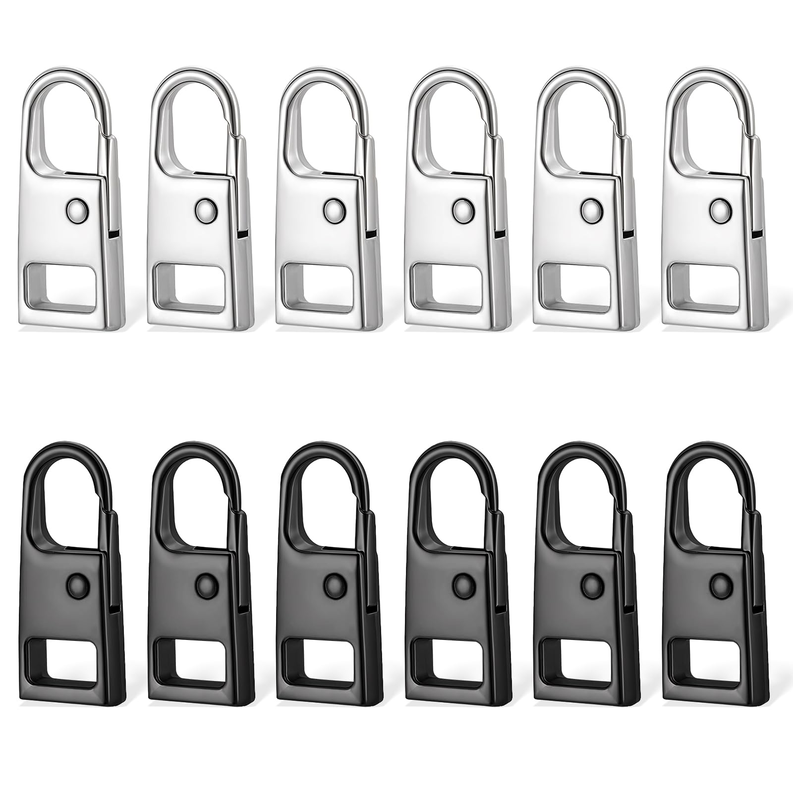 Photo 1 of 12 PCS Heavy Duty Zipper Pull Replacement - Detachable Zipper Pullers for Suitcase, Jacket, Luggage, Backpack (Black, Silver)