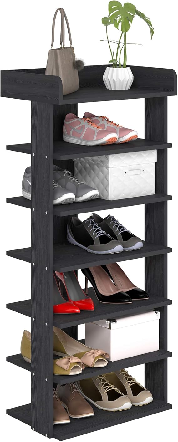 dorm shoe storage on Amazon Com Jsb 7 Tier Wooden Shoe Rack For Entryway Narrow Vertical Shoe Rack Modern Shoe Organizer Storage Shelf Stand For Closets Black 17 7 X 11 6 X 40 94 Home Kitchen
