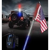 Xprite 1PC 4FT Red White Blue Spiral LED Whip Lights with Built-in Spring Base, Safety Lighted Antenna Whip w/Rocker Switch American Flag, Compatible with SXS ATV UTV Polaris RZR Trucks Jeep