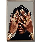 Black Woman Poster, Black Woman Wall Art, African American Canvas Wall Art, Trendy Abstract Black Girl Canvas Poster Prints Aesthetic Pictures for Dorm Studio Apartment Decorate 16x24inch Unframed