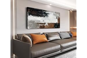 NINEASO Large Neutral Abstract Wall Art (Black Brown, Gallery Wrap, 100 X 50CM), Vintage Abstract Artwork Pictures Wall Decor
