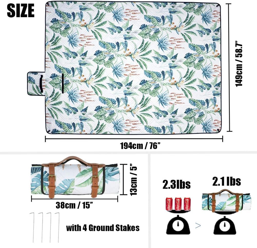 Sata Extra Large Beach & Picnic Blanket, 78" x 59”Picnic Blankets Floral Prints, Machine Washable Picnic Blanket Waterproof : Garden & Outdoor