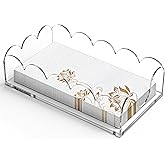 Dimeho Acrylic Napkin Tra Clear Scalloped Napkin Holder Disposable Paper Holder Guest Hand Towels Storage Tray for Bathroom Kitchen Dining Room Parties Weddings and Various Events