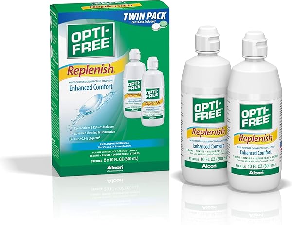 OPTI-FREE REPLENISH MULTI-PURPOSE CONTACT LENS CLEANING AND DISINFECTING SOLUTION WITH LENS CASE, 10 FL OZ (PACK OF 2)