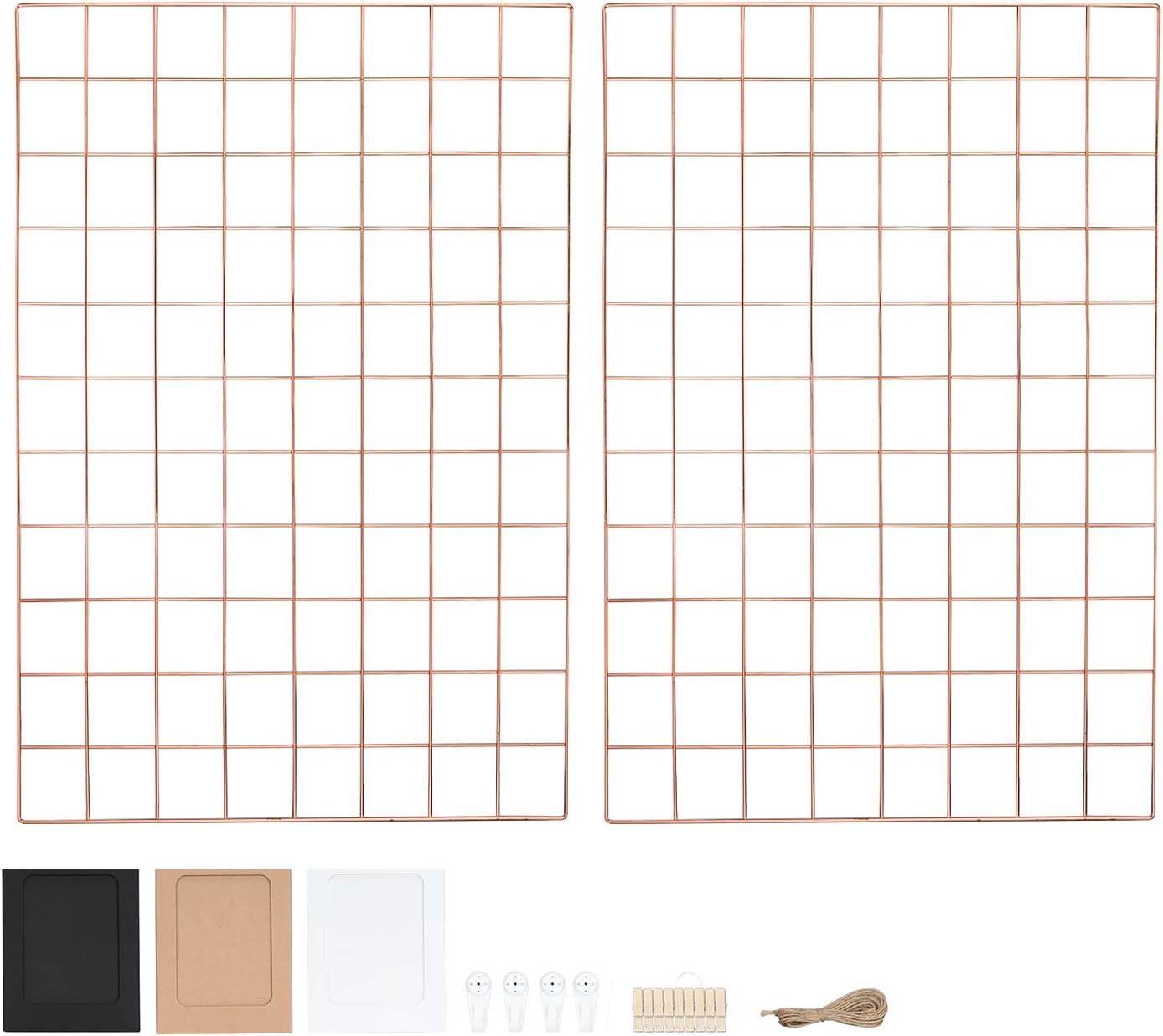 Rose Gold Photo Wall Grid Panel Set of 2 Wire Notice Board Display