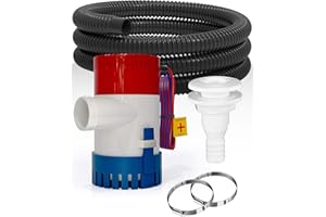 IZTOSS 1100 GPH 12V Boat Bilge Pump Kit - Non-Automatic Bilge Pump with 6FT Kink-Resistant Hose, 2 Stainless Steel Clamps & T