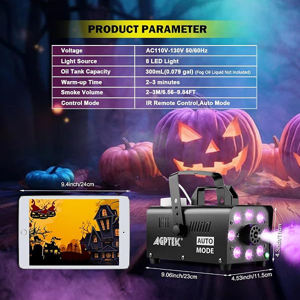 AGPTEK FOG MACHINE, SMOKE MACHINE WITH 13 COLORFUL LED LIGHTS EFFECT, AUTO MODE 2000CFM FOG WITH 1 WIRED RECEIVER AND 2 WIRELESS REMOTE CONTROLS, PERFECT FOR WEDDING, HALLOWEEN, PARTY AND STAGE EFFECT