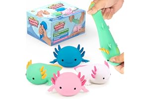 YoYa Toys Squisheez Axolotl 4Pack - Mini Squishy Animal Toys for Stress Relief - Fun and Cute Toys for Kids and Adults - Kawaii Squishies in Pink, White, Green, and Blue