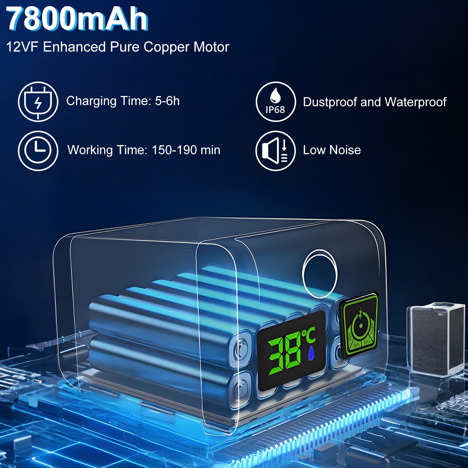 Luxsego Portable Camping Shower, 7800mAh Rechargeable Outdoor Shower with Digital Display, High-Pressure Pump Bonus Toilet Sprayer, Tool-Free Installation for Hiking, Travel, Beach, Pet & Car Cleaning