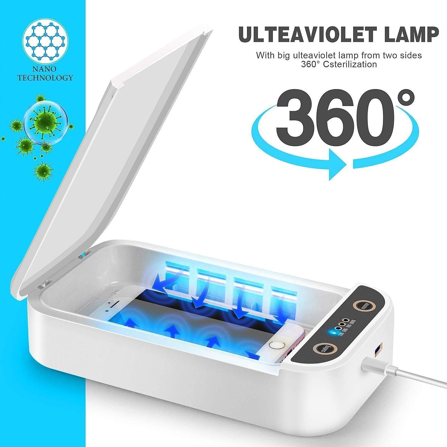 UV Phone Sanitizer, Portable UV Phone Soap Sterilizer, UV Light Sanitizer Cleaner Case with Aromatherapy Function for Smartphones, Beauty Tools, Little Toys, Toothbrush Head, Jewelry, Watch