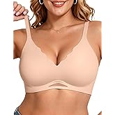 Vertvie Bras for Women Wireless Comfortable Push Up Bra Scalloped Seamless Full Coverage No Underwire Supportive T Shirt Bras