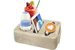 Nisdoing 4 Hole Couch Cup Holder Tray, Cup Holder for Bed Suitable for Cup Holders on Sofas, beds, Camping, RVs, Cars, and Beaches.Khaki