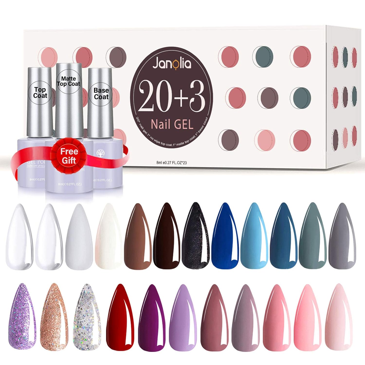 Janolia UV Gel Nagellack Set 20 Farben, UV Farbgel für Nägel, Gelnägel