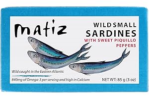 Matiz Sardinillas with Sweet Piquillo Peppers (3 oz.) Wild Caught Off the Coast of Galicia, Baby Sardines