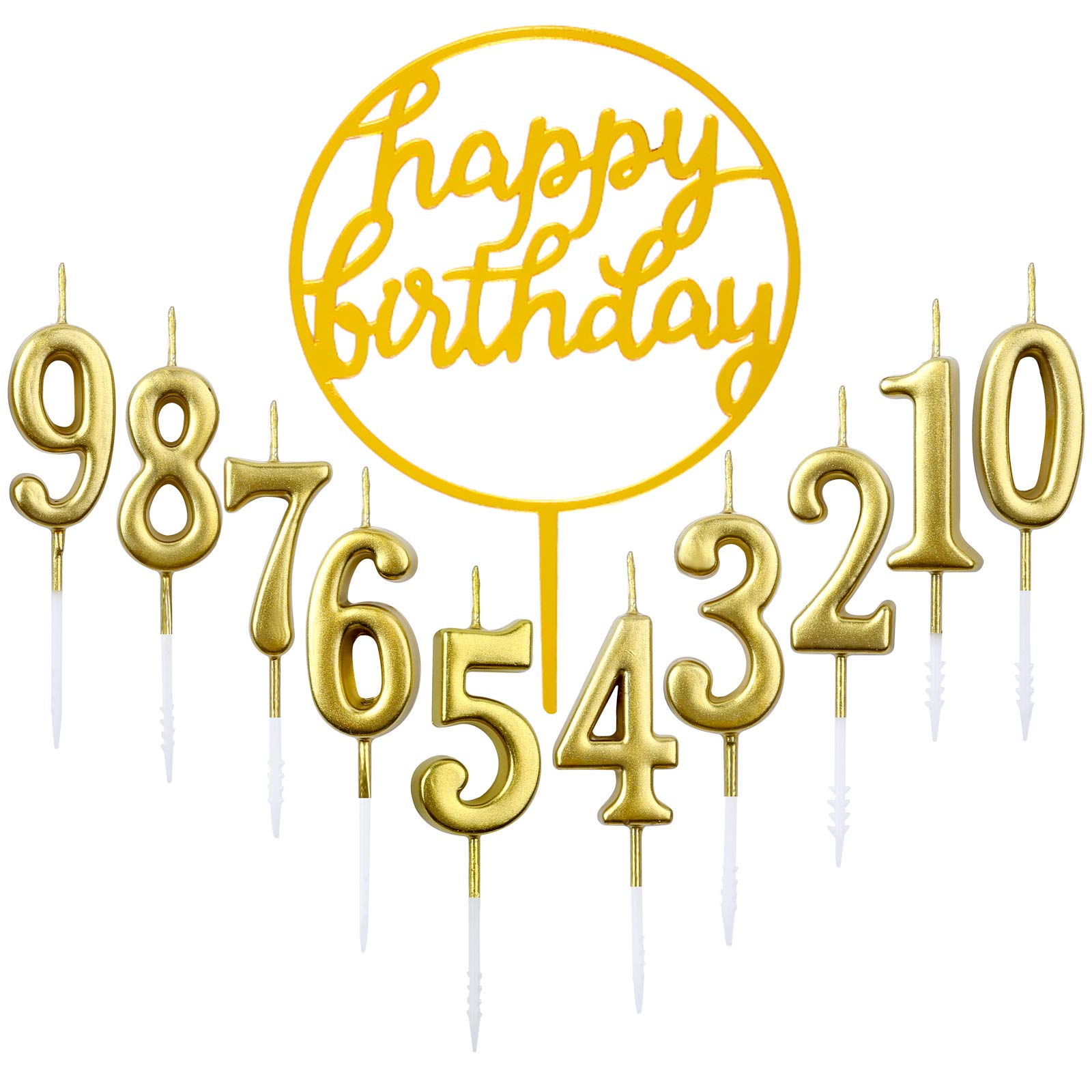 10pcs Number 0-9 Birthday Numeral Cake Candles + 1pcs Letter Happy Birthday Glitter Cake Topper Decoration Cake Number Digital Candles for Birthday Party Wedding