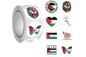 HIGHMOUNT 500Pcs Free Palestine Stickers Roll - 8 Freedom Stand with Palestine Flags Decal - Easy Stick & Removeable for Scarpbook Craft Notebooks Letters Window Teens Students Teachers