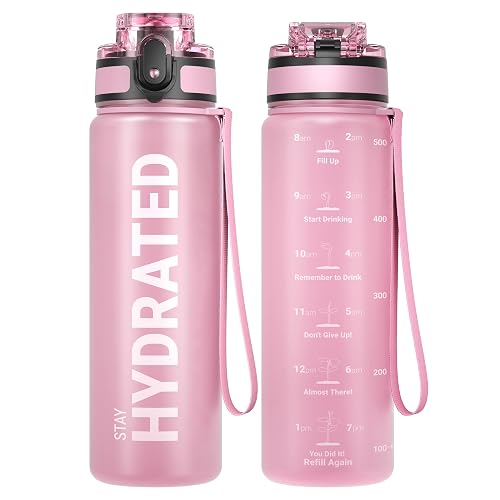 Sahara Sailor Water Bottle, 17oz Motivational Sports Water Bottle with Time Marker - Times to Drink - Tritan, BPA Free, Wide Mouth Leakproof, Fast Flow Technology with Clean Brush (1 Bottle)