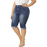 Agnes Orinda Capri Denim Jeans for Women's Plus Size Mid-Rise Fit Curvy Stretch Skinny Jean Capris with Pocket