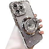 Changjia Glitter Kickstand Case for iPhone 16 Pro Max,Luxury Bling Sparkly Diamond Rhinestone with Camera Protector Liquid Flowing Ring Stand TPU Bumper Women Girls Case for iPhone 16 Pro Max (Silver)
