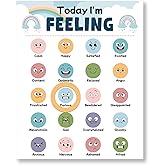Magnetic Feeling Poster Chart Daily Mood Tracker Boho Style Feelings Chart with Magnetic Frame Piece Today I'm Feeling Magnet Poster for Self Reflection Concern School Classroom Home Office Supply