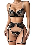Lilosy Plus Size Curvy Sexy Floral Embroidery Mesh