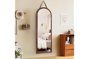 ABSWHLM 16"x48" Arched Full Length Mirror Solid Wood Wall Mirror with Hanging Strap for Living Room Bathroom Bedroom Entryway - Brown
