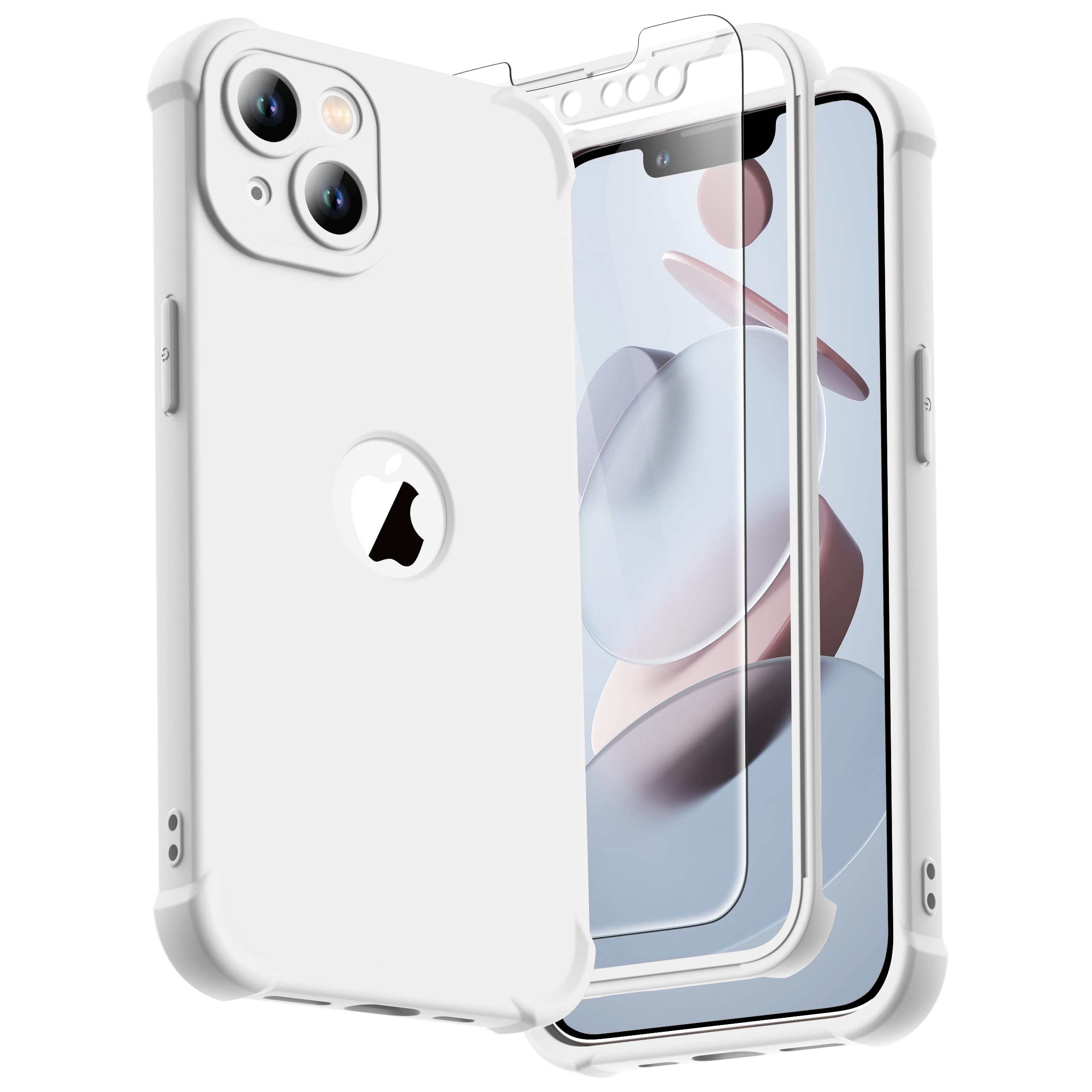 ORETECH for iPhone 13 Case, with [2 Pack Tempered Glass Screen Protector] [Camera Lens Guard] [15FT Military Grade Drop Test] 360° Shockproof Slim Fit Rubber Bumper Phone Cover - White — image 1
