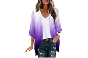 QotLoyi Summer Cardigans for Women Lightweight Floral Print Chiffon Kimono Cardigan Casual Beach 3/4 Sleeve Shirts Tops