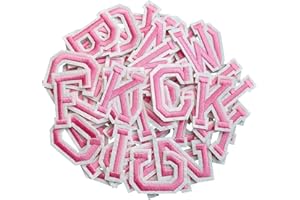 ZESION Iron on Letter 52Pcs Alphabet A to Z Patches with Ironed Adhesive, Decorate Repair Patches for Jackets Shirts Hats Bags Jeans/Pink