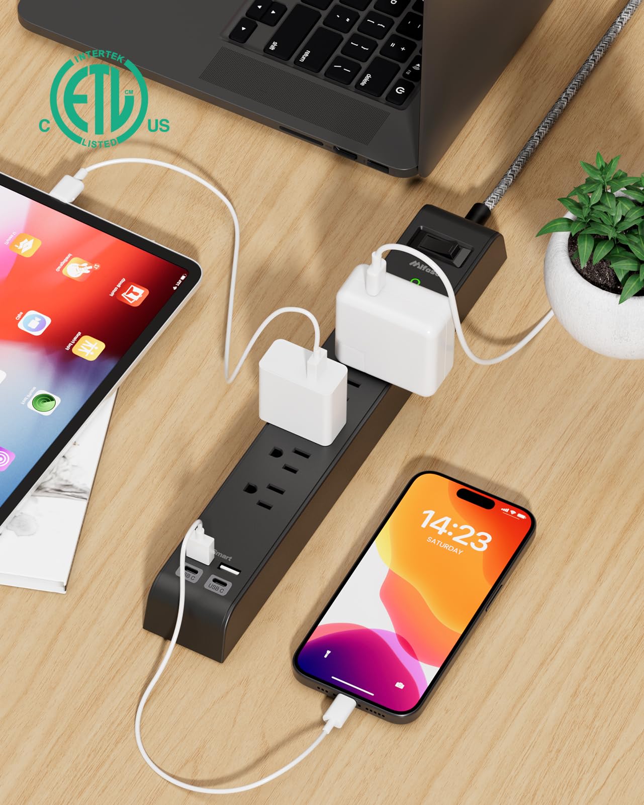 2 Pack Surge Protector Power Strip with 6 Outlets 4 USB Ports 5-Foot Long Heavy-Duty Braided Extension Cords Flat Plug 900 Joules 15A Circuit Breaker Wall Mount for Home Office ETL Listed
