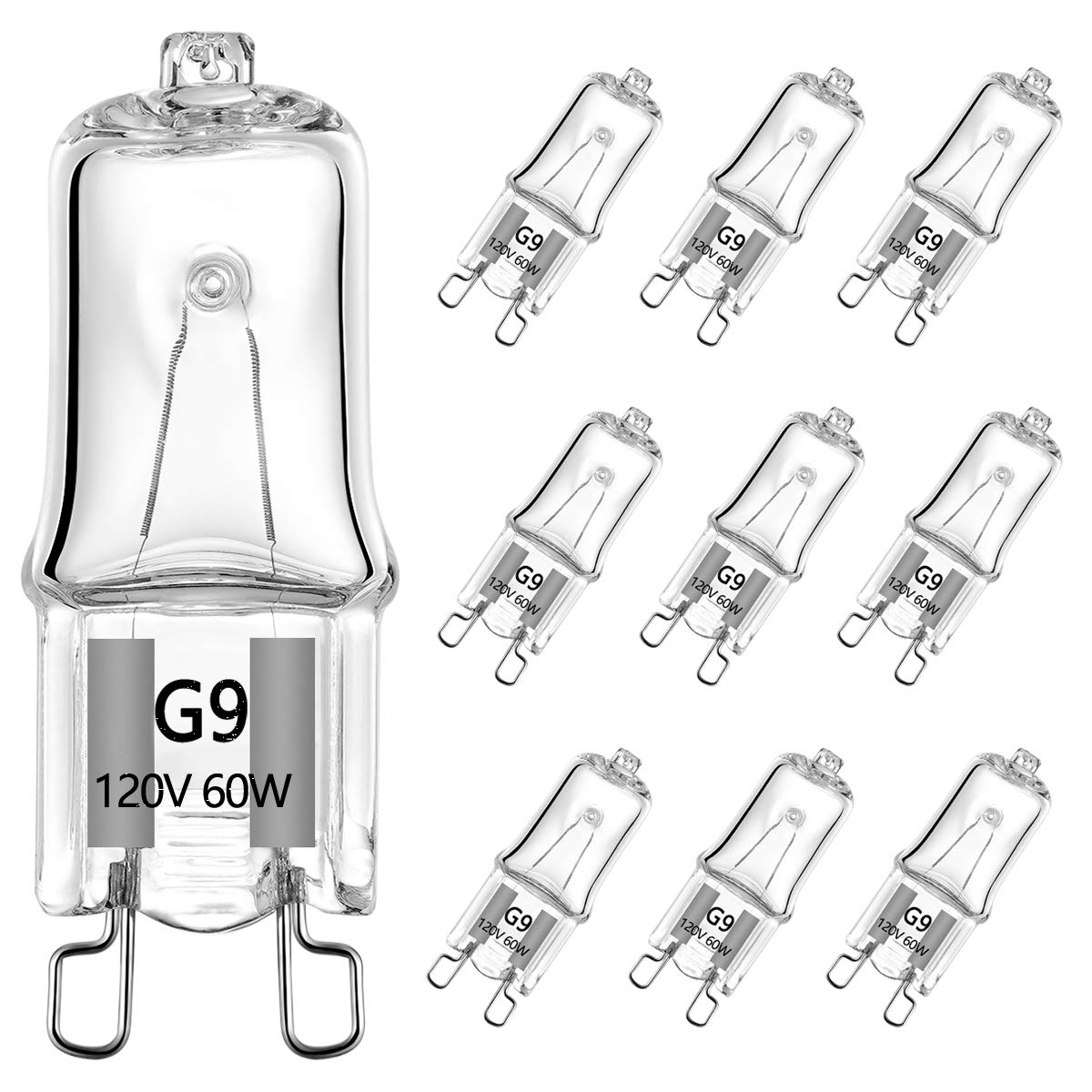 VINBE 60W G9 Halogen Light Bulb Two Prong Looped Pins for Cabinet Lights, Landscape Lights, Desk and Floor Lamps, Wall Sconces, Dimmable, 230V, Warm White(2700k, 10pcs)