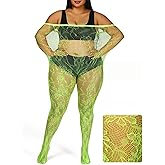 ANNTXL Floral Lace Plus Size Tights High Waist Velvet Pantyhose Sunflower Fishnet Stockings Leggings