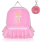 KingBig dance backpack Cute Ballet Dance Backpack, tiny backpack Girl Pink Dress Dance Bag with Hairball Keychain.