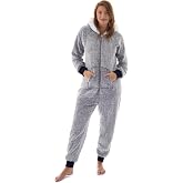 The Big Softy Adult Onesie Pajamas for Women, Teddy Fleece One Piece PJs | Plush Sherpa-Lined Hood, 2 Front Pockets, Metal Zip, Machine Washable; Warm for Cold Nights; Cozy Gift for Her/Teens