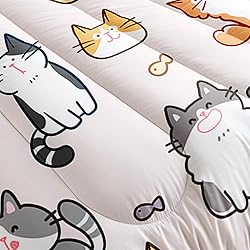 XYNHML Kids Cute Cat Comforter Set Queen Size 3Pcs