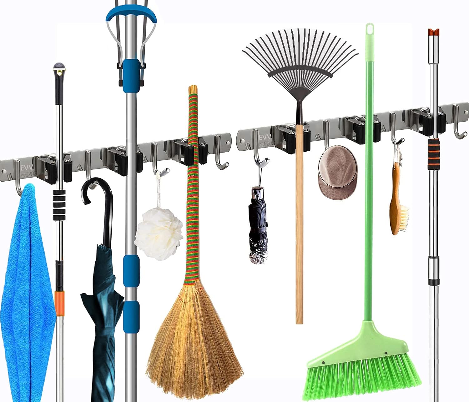 Broom Holder Wall Mount 2 Packs Mop Holder Wall Mount with 3 Utility Racks 4 Hooks,Broom Mop Hanger,Organizer,Holder, Hooks,Storage for Laundry Room Garden Garage Closet Kitchen: Home Improvement
