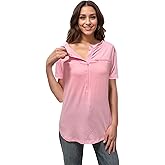 Youdiao Chemo Port Shirts for Women Short Sleeve Post-Surgery Recovery with 2 Side Snaps Dual Zipper Dialysis Cancer Clothing