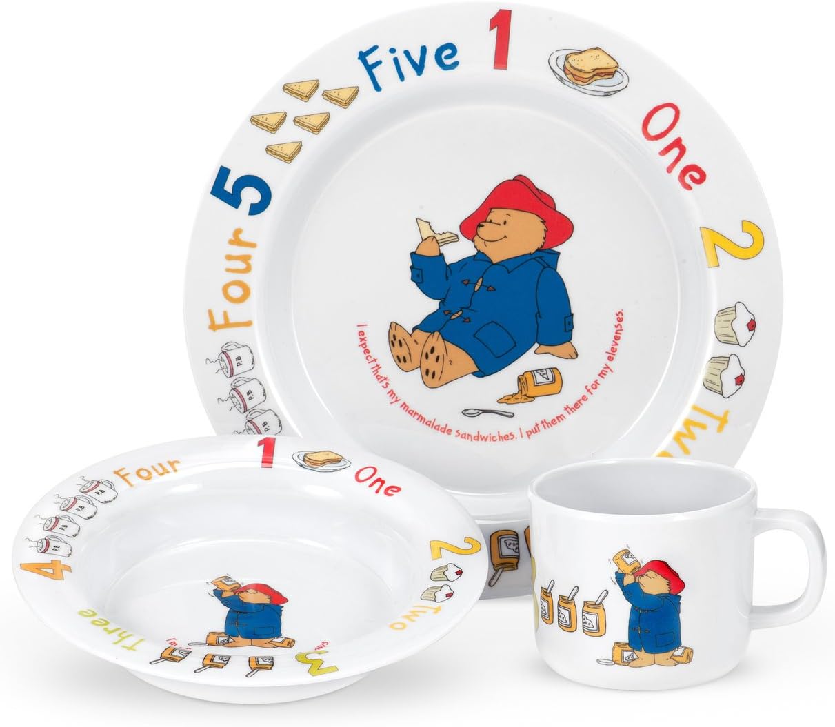 Paddington Bear 3 Piece Set Plate, Bowl & Mug Melamine Breakfast Set