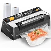 Food Vacuum Sealer Machine for Textured and Valve Bags, Strong Suction Pump, Dual Heat Seal for Dry and Moist Food, One-Hand Lock, Built-in Cutter &amp; Bag Storage, Canister and Marinate Modes